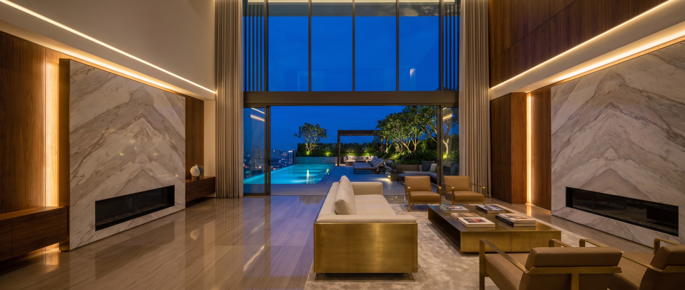 Luxury modern interior at dusk by Platinum Buildex