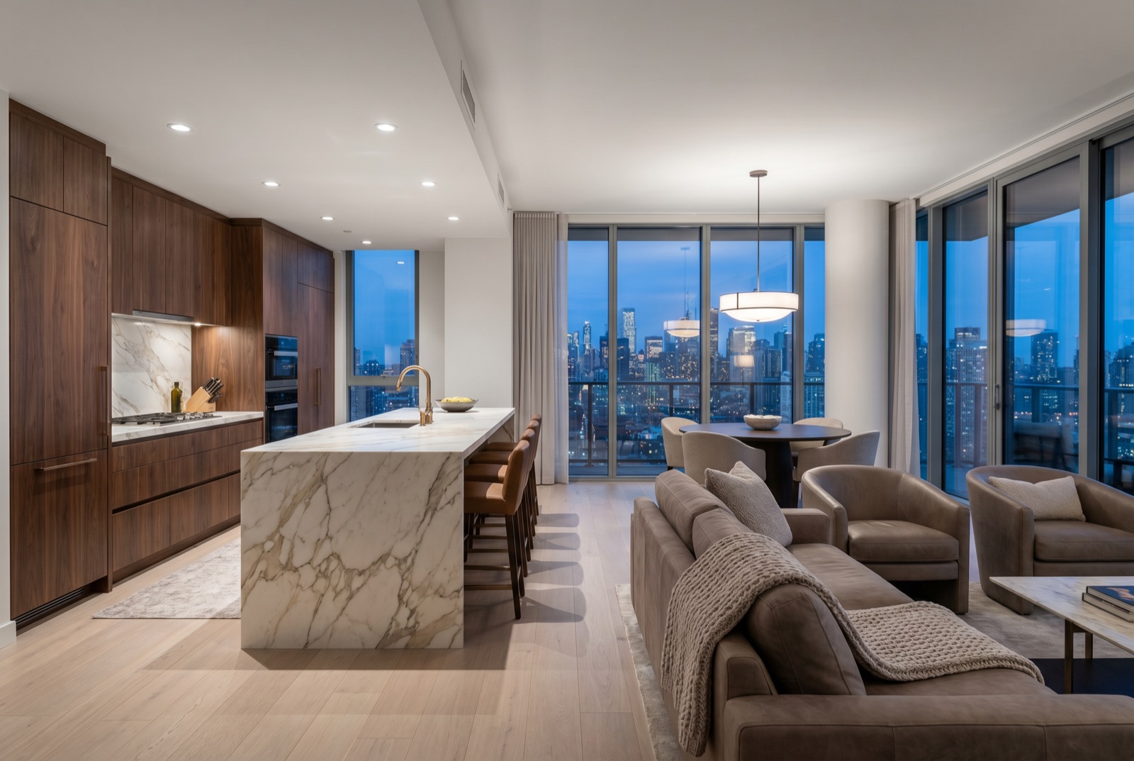 Refined open-plan luxury apartment interior